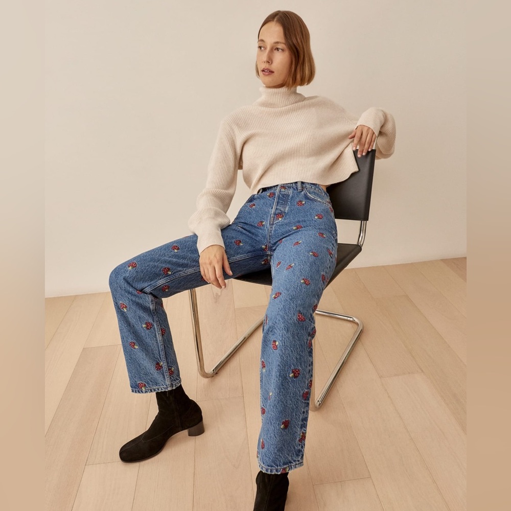 Reformation Embroidered Mushroom Jeans
